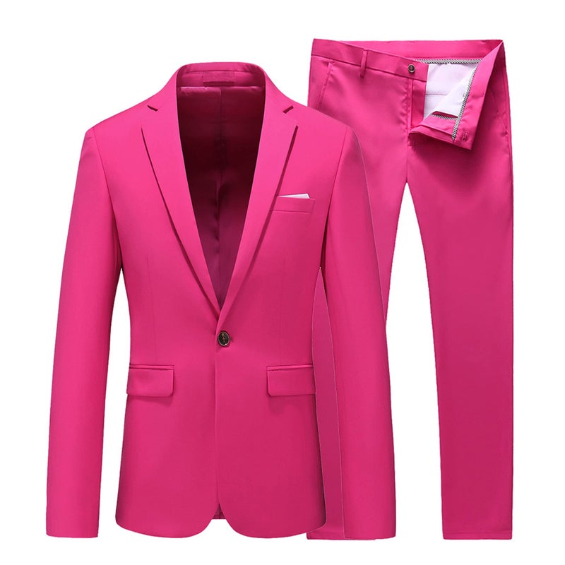 UNINUKOO Mens Suit Slim Fit 1 Button 2 Piece Wedding Party Holiday Solid Color Tux Suits for Men US Size 36 Pink - Image 1